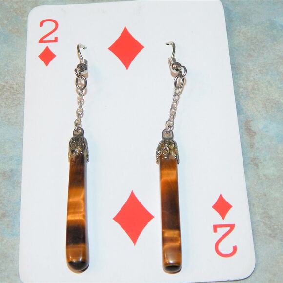 Fire From the Tigers Eye Hoop Dangle Earrings - Picture 7 of 8